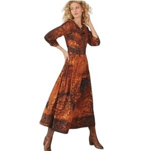 Soft Surroundings Venetian Midi Dress orange black zip top 3/4 sleeve fall 12